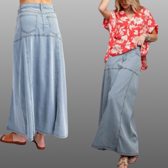 NEW WASHED DENIM MAXI SKIRT MUST HAVE - Picture 7 of 8
